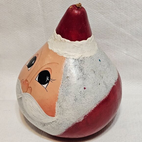 Hand Painted Whimsical Folk Art Christmas Santa Face Gourd Red 8” Tall x 7” Wide - Picture 3 of 13